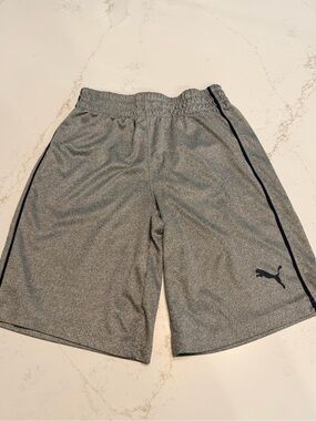 Puma boys Heather Gray Athletic Shorts with Navy Piping